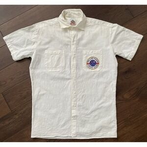 Vintage Bye Bye Las Hadas Yacht Clum Button Up Shirt 90s Cream Men's Small‎